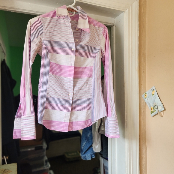 PINK Victoria's Secret Tops - Pink and White Button-Up Shirt